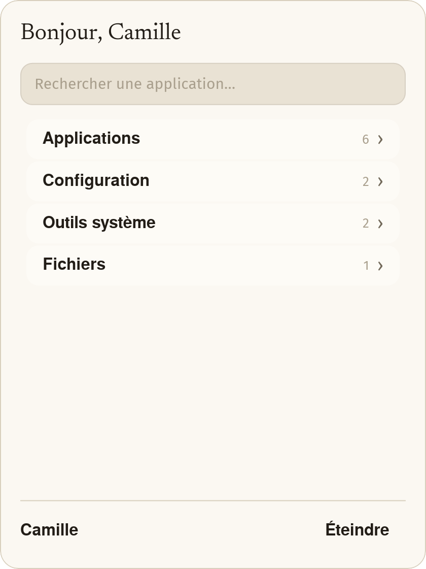 Menu Démarrer de Rabaska OS